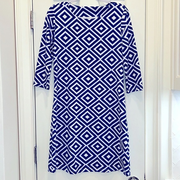 Mahi Gold Navy Purple and White Geometric A Line Dress Nylon & Spandex Sz.M - Picture 1 of 9